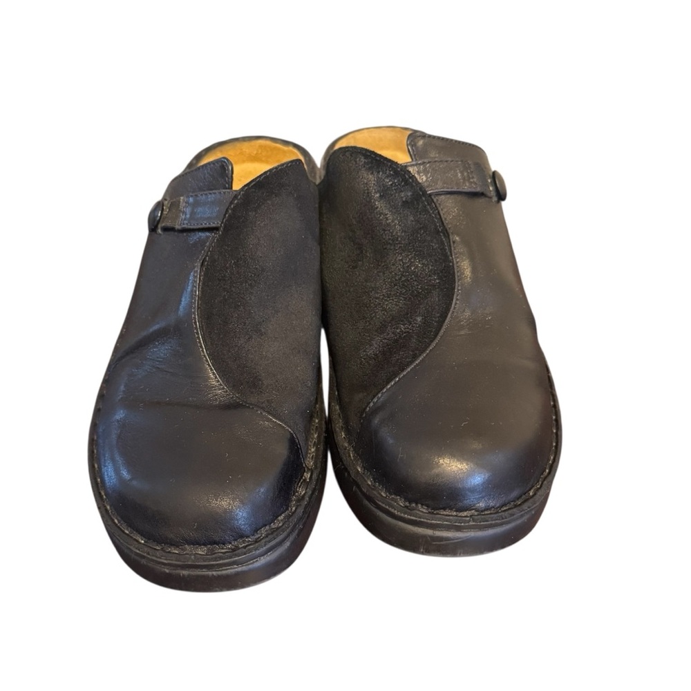 Naot Black Leather Suede slip on clogs mules size 9